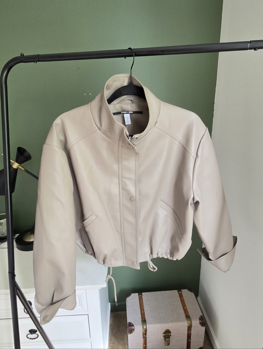 silence + noise Taupe Faux Leather Bomber Jacket